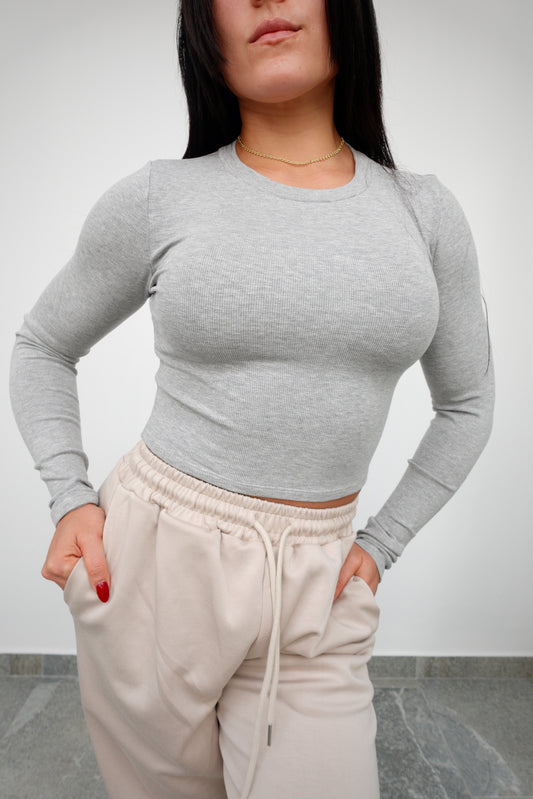 GRAY BASIC RIBBED LONG SLEEVE