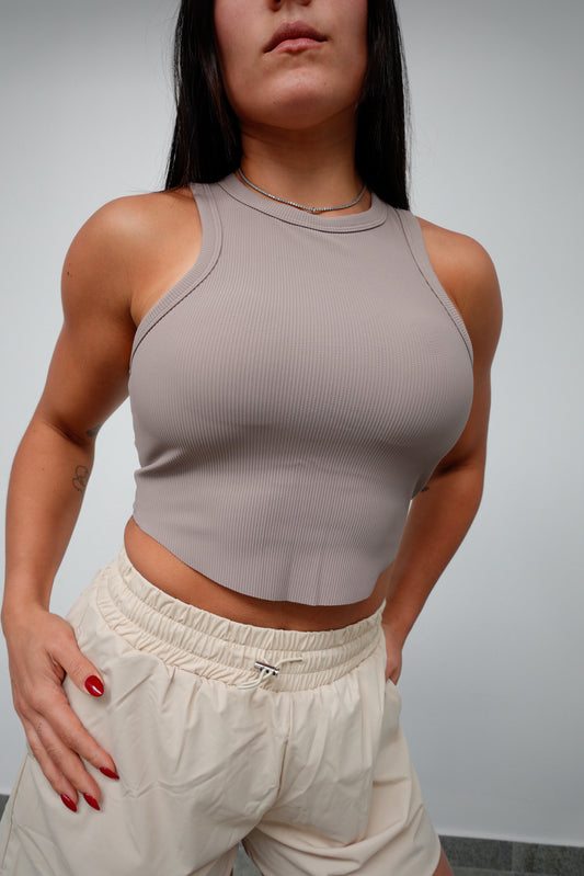 TAUPE RIBBED SPORT BRA