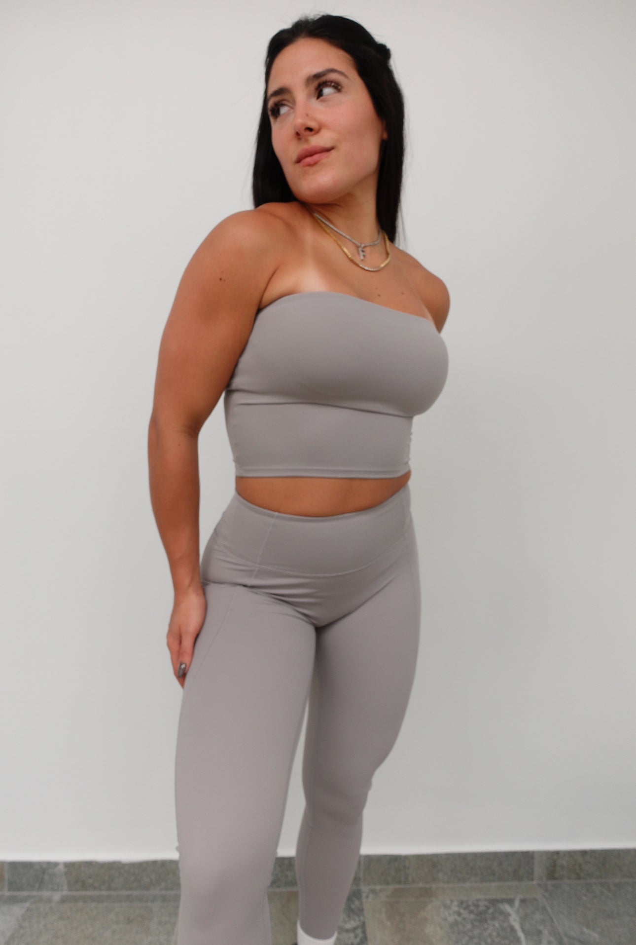 LIGHT GRAY-TUBE TOP + LEGGING SET