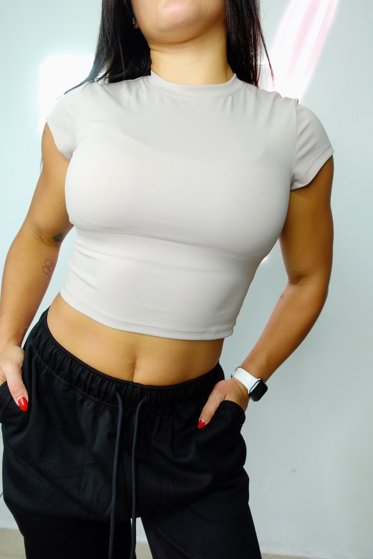 1 SMALL! NUDE-Fitted Crop Top