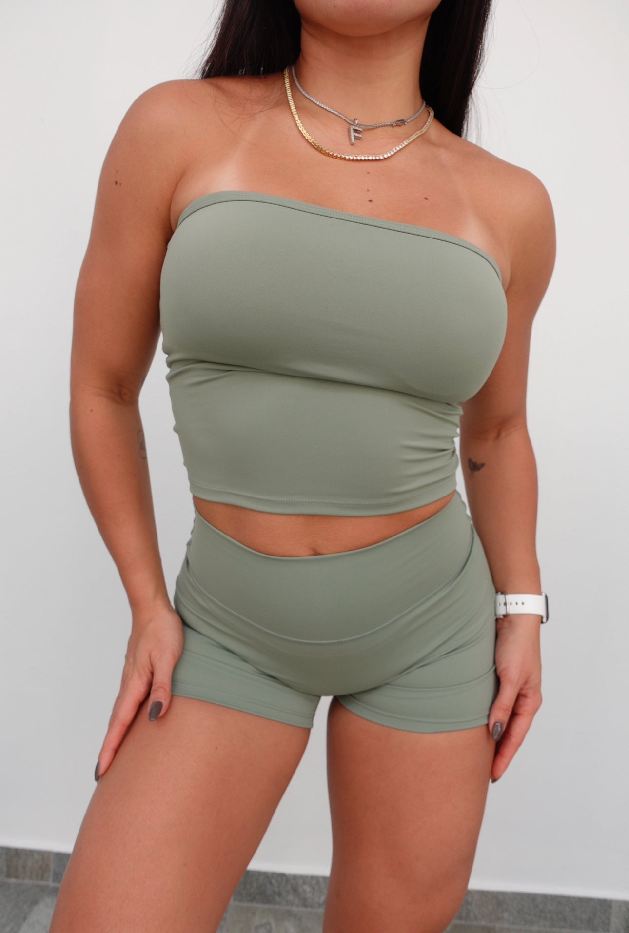 SAGE GREEN-TUBE TOP + SHORT SET